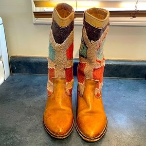 Kindred Spirit Kilim rug and leather boots.